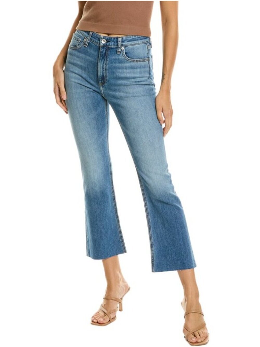 Rag & Bone Denim Jeans Nina High Rise Ankle Flare Paeonia 28 Light Wash Raw Hem